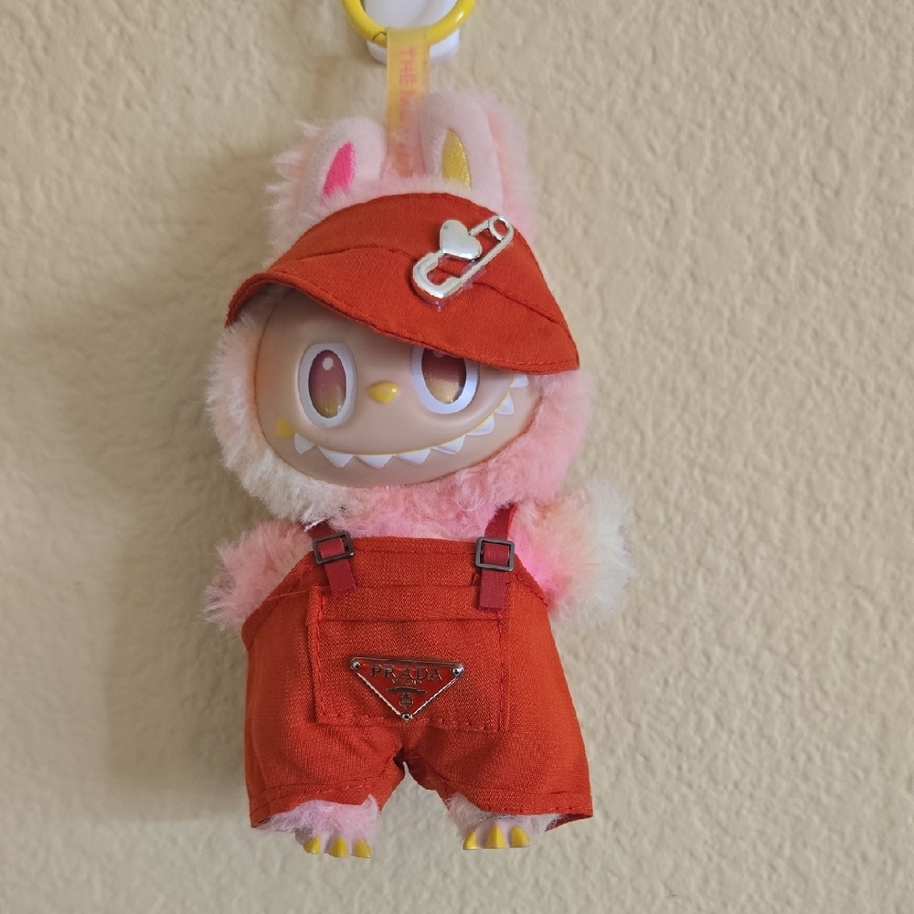 Labubu Clothes - Red Overalls With Visor. *Labubu Not Included*